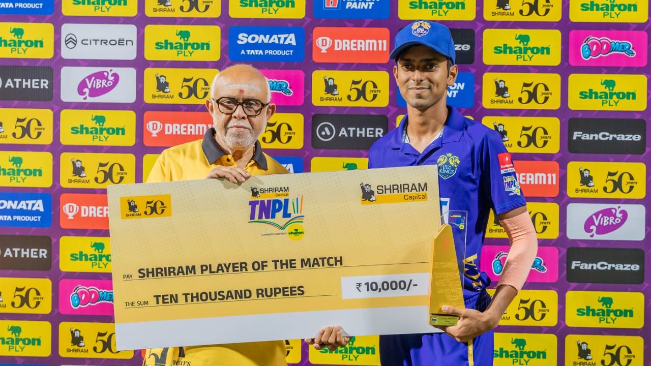 Jhathavedh Subramanyan was named Player of the Match in the TNPL final, TNPL 2023, Tirunelveli, July 11, 2023