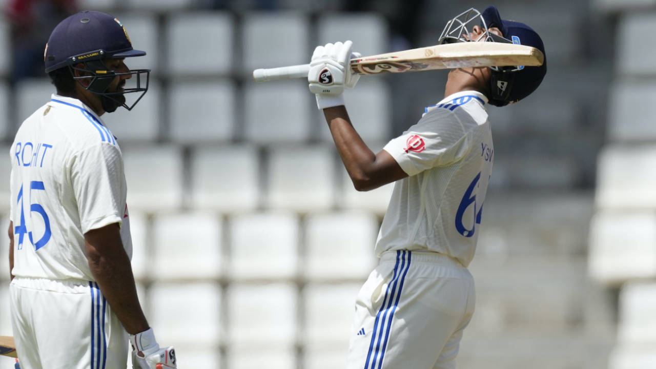 Yashasvi Jaiswal savours his maiden fifty with Rohit Sharma for company, West Indies vs India, 1st Test, Roseau, 2nd day, July 13, 2023