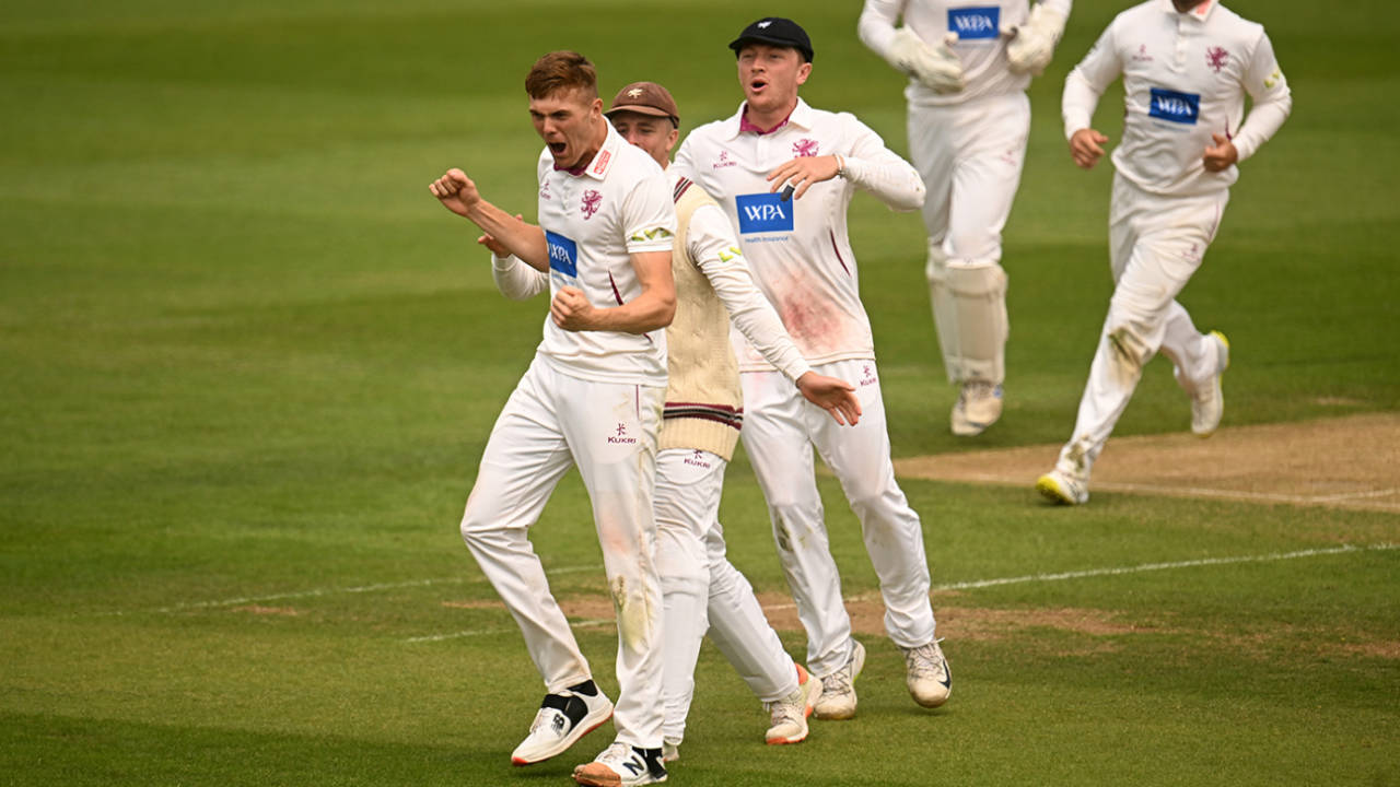 Kasey Aldridge celebrates a wicket, LV= Insurance County Championship Division 1, Somerset vs Hampshire, Taunton, July 13, 2023