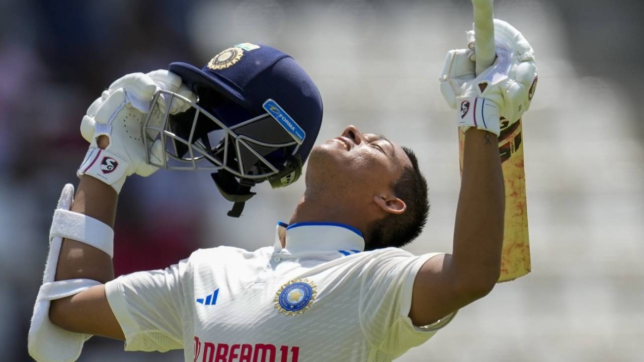 Yashasvi Jaiswal soaks in the moment after scoring his century, West Indies vs India, 1st Test, Dominica, 2nd day, July 13, 2023