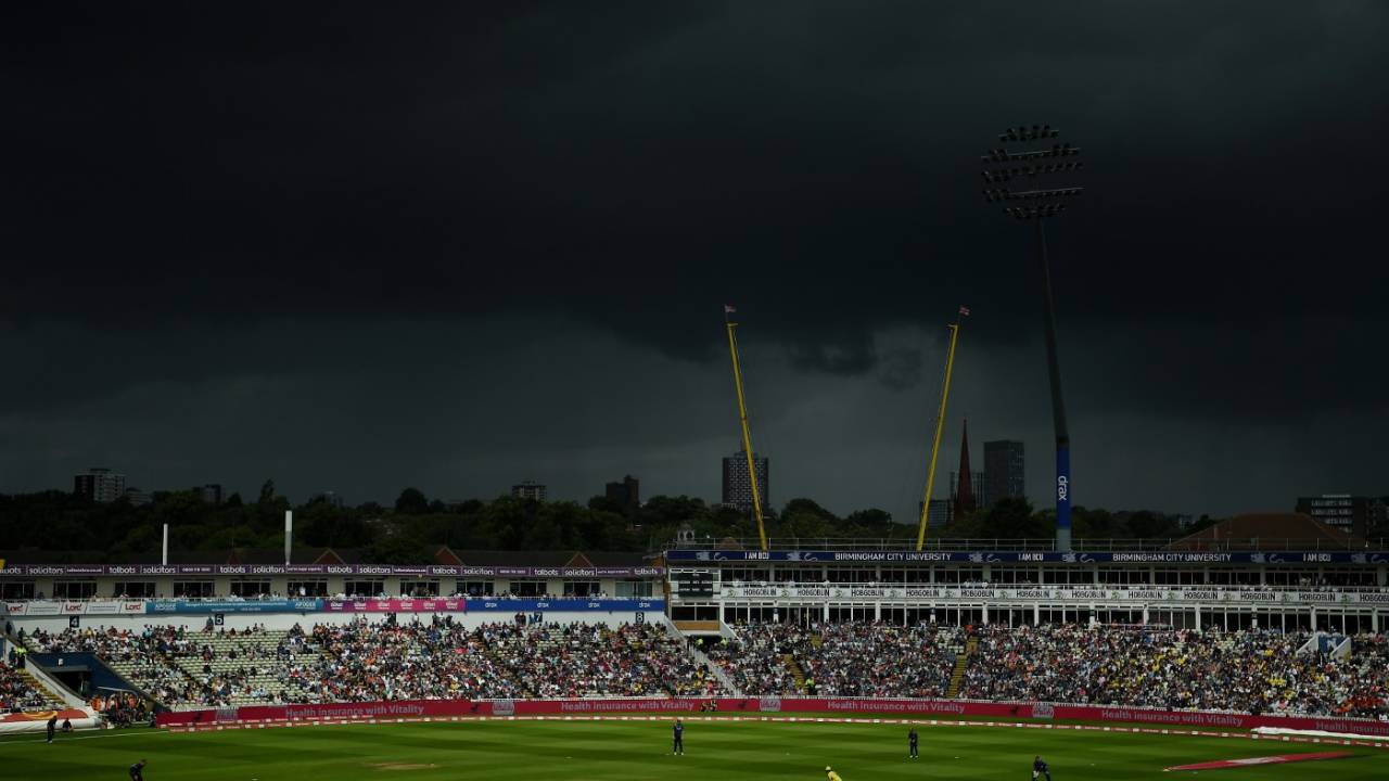 Dark clouds over Edgbaston as Finals Day faced its first interruption, Hampshire vs Essex, 1st semi-final, Vitality Blast, Edgbaston, July 15, 2023