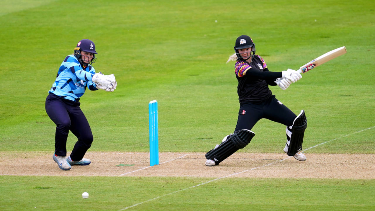 Katie George works one to the off side, Charlotte Edwards Cup, Central Sparks vs Northern Diamonds, Edgbaston, May 23, 2023