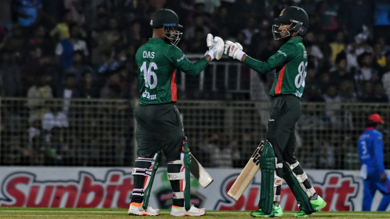 Litton Das and Afif Hossain put on a 67-run opening stand, Bangladesh vs Afghanistan, 2nd T20I, Sylhet, July 16, 2023