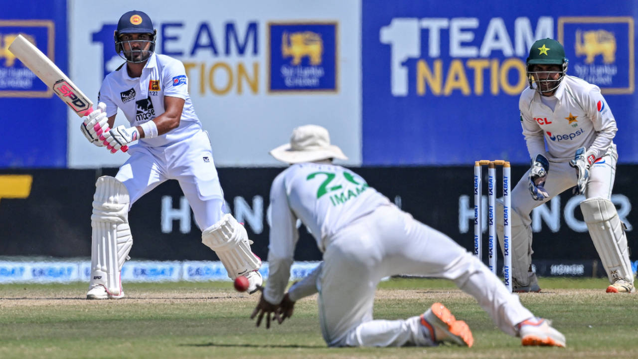 Imam-ul-Haq dived forward to catch Dinesh Chandimal for 28&nbsp;&nbsp;&bull;&nbsp;&nbsp;AFP/Getty Images