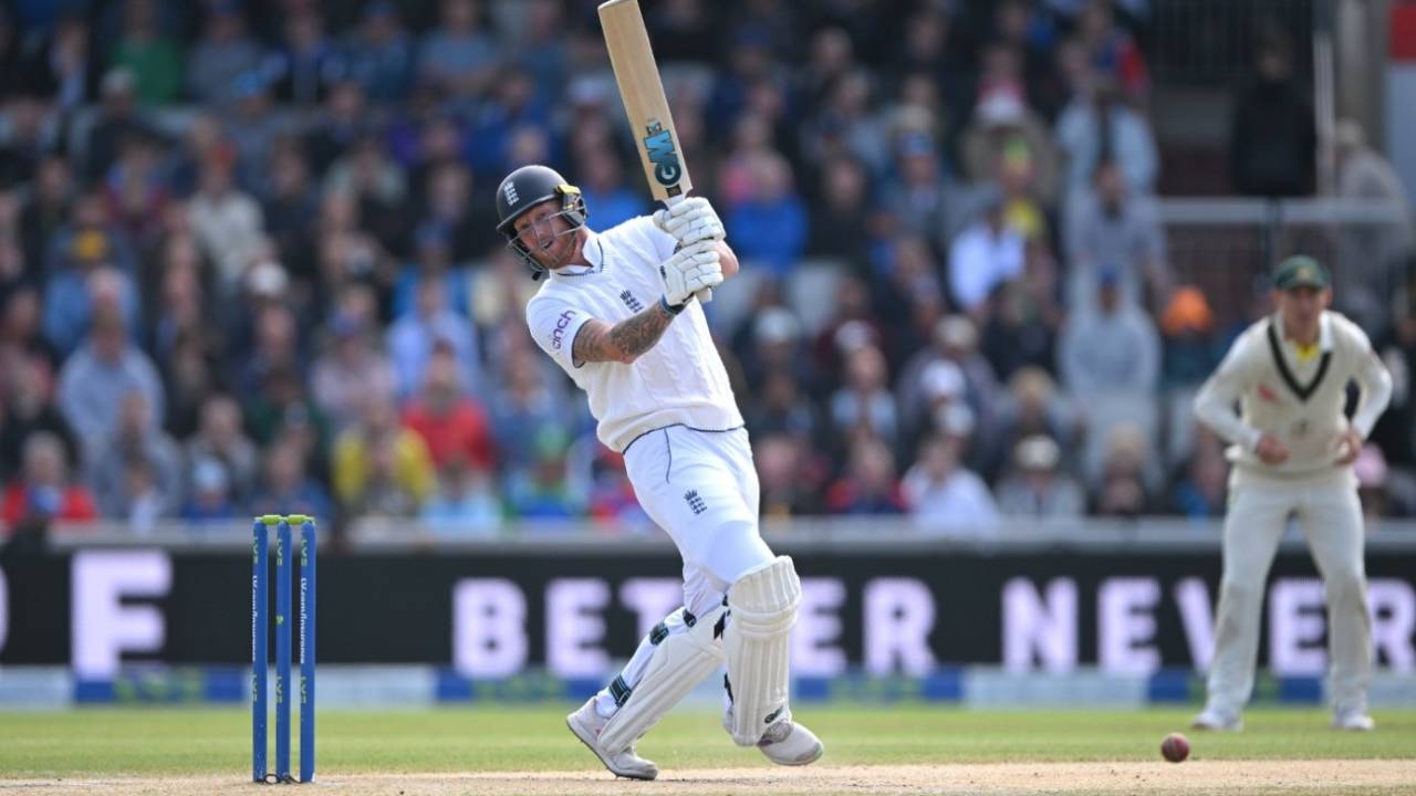 Ben Stokes looked to get on with the scoring on the third morning, England vs Australia, 4th Ashes Test, Old Trafford, July 21, 2023
