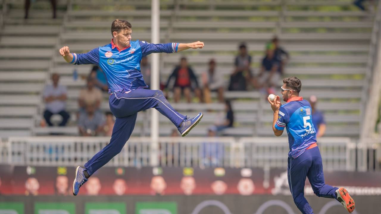 Gerhard Erasmus picked up the wickets of Fakhar Zaman and Vriitya Aravind, Toronto Nationals vs Vancouver Knights, Global T20 Canada, Brampton, July 21, 2023
