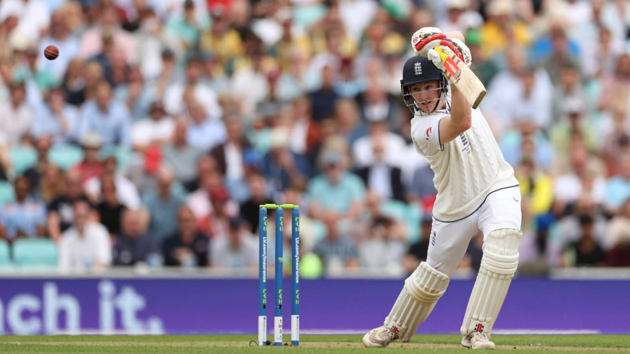 Harry Brook drills another boundary through the covers, England vs Australia, 5th men's Ashes Test, The Oval, 1st day, July 27, 2023