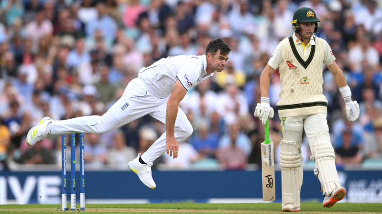 James Anderson bowls on the second morning at The Oval, England vs Australia, 5th men's Ashes Test, The Oval, 2nd day, July 28, 2023