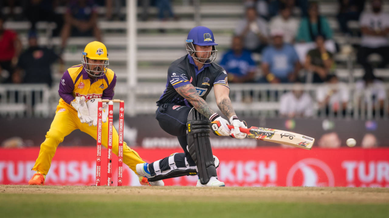 Cameron Delport takes out a reverse sweep, Surrey Jaguars vs Mississauga Panthers, Global T20 Canada, Brampton, July 28, 2023