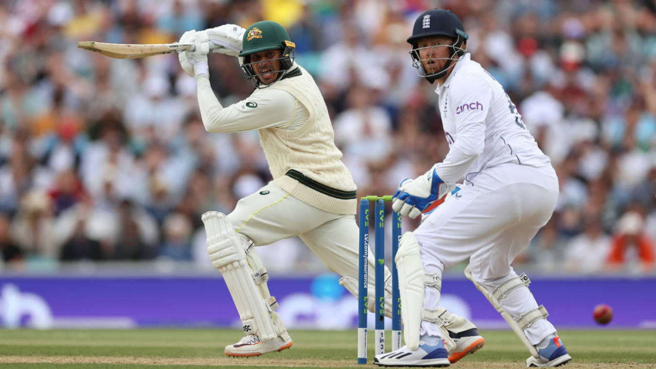 Usman Khawaja opens the face for a guide through deep third, England vs Australia, 5th men's Ashes Test, The Oval, 4th day, July 30, 2023