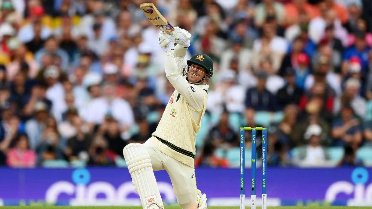 David Warner launches another boundary down the ground, England vs Australia, 5th men's Ashes Test, The Oval, 4th day, July 30, 2023