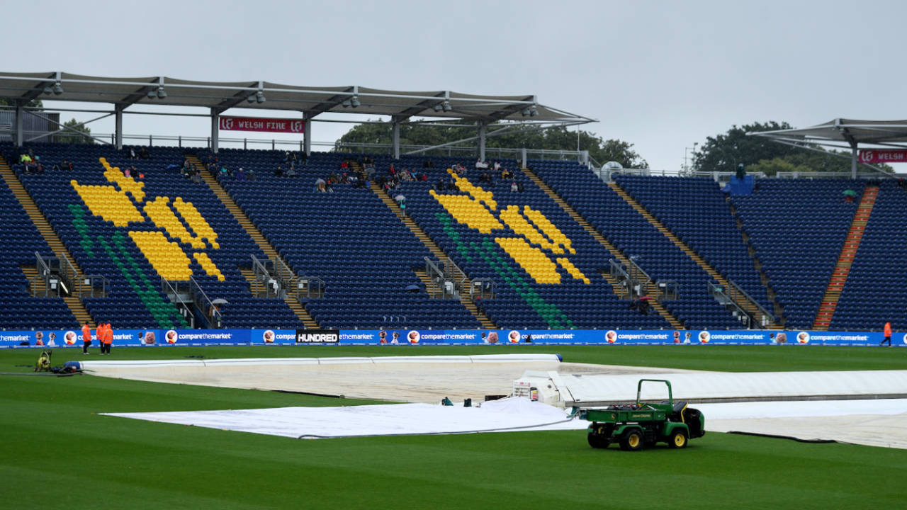 Rain continued into the men's game at the Sophia Gardens, Welsh Fire vs Manchester Originals, Men's Hundred, Cardiff, August 02, 2023