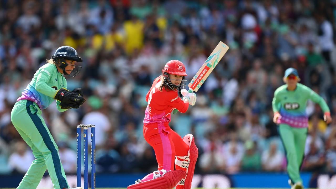 Sarah Bryce cuts one away, Oval Invincibles vs Welsh Fire, Women's Hundred, London, August 6, 2023