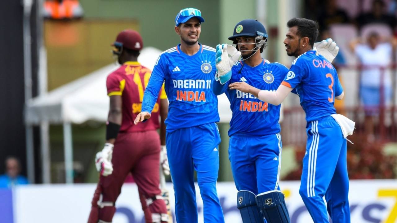 India celebrate Romario Shepherd's run-out, West Indies vs India, 2nd T20I, Georgetown, Guyana, August 6, 2023