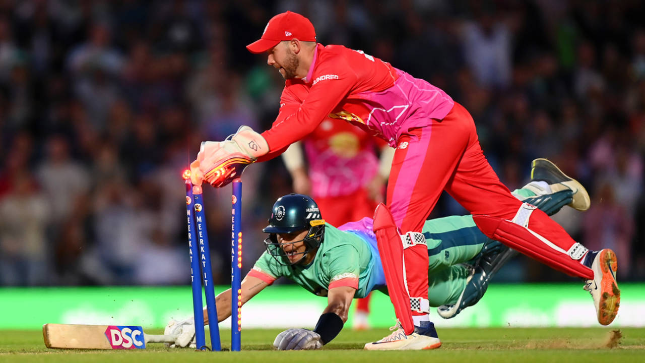 Tom Curran's dive for the line earned his side a tie, Oval Invincibles vs Welsh Fire, Men's Hundred, London, August 6, 2023