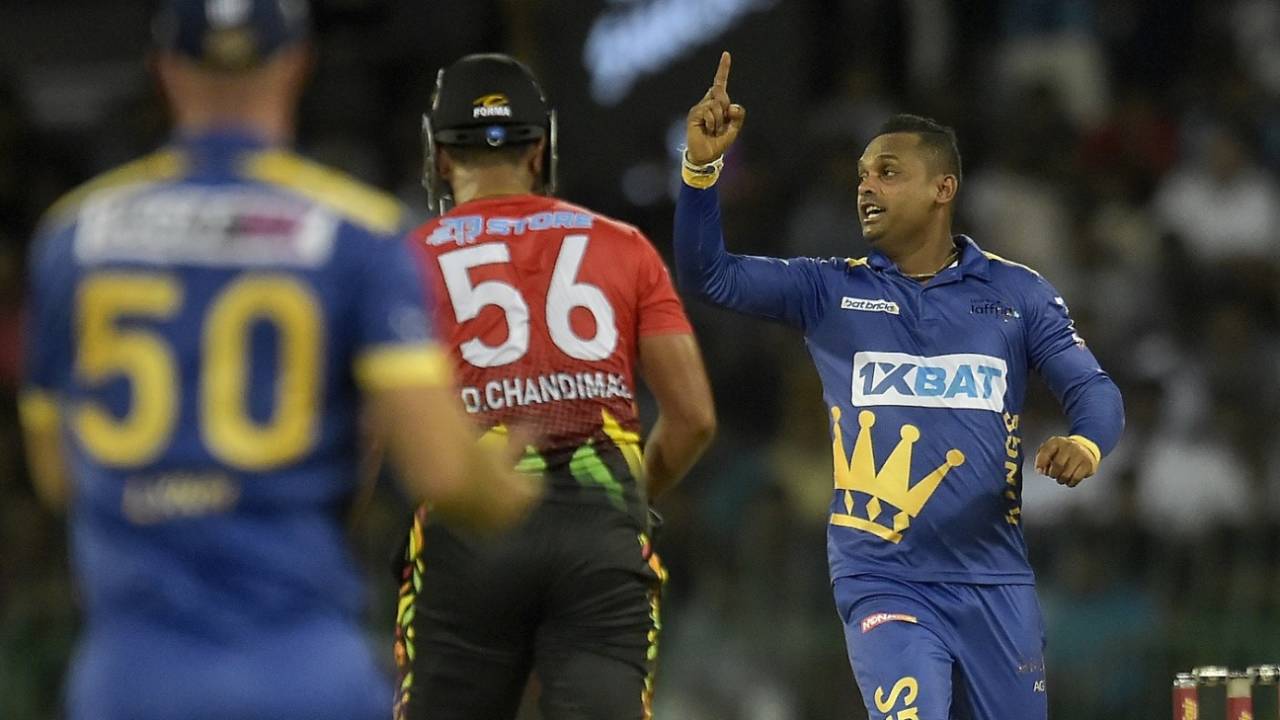 Asela Gunaratne trapped Dinesh Chandimal lbw with his first ball, B-Love Kandy vs Jaffna Kings, LPL, Eliminator, Colombo, August 17, 2023