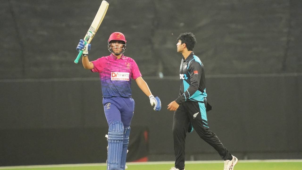Aryansh Sharma scored 60 off 43 balls, UAE vs New Zealand, 1st T20I, Dubai, August 17, 2023