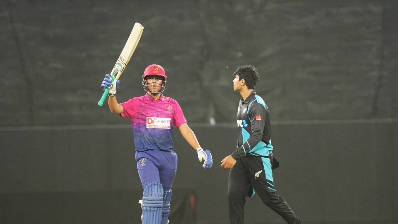 Aryansh Sharma scored 60 off 43 balls, UAE vs New Zealand, 1st T20I, Dubai, August 17, 2023