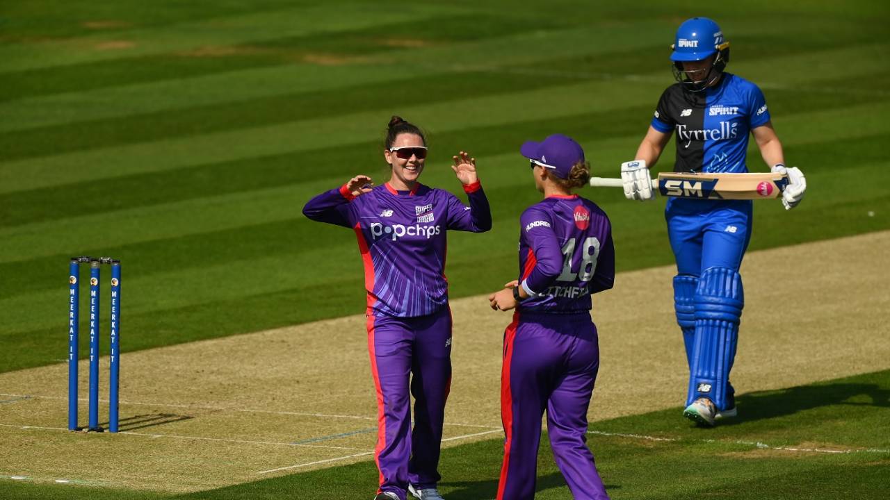 Linsey Smith celebrates a wicket