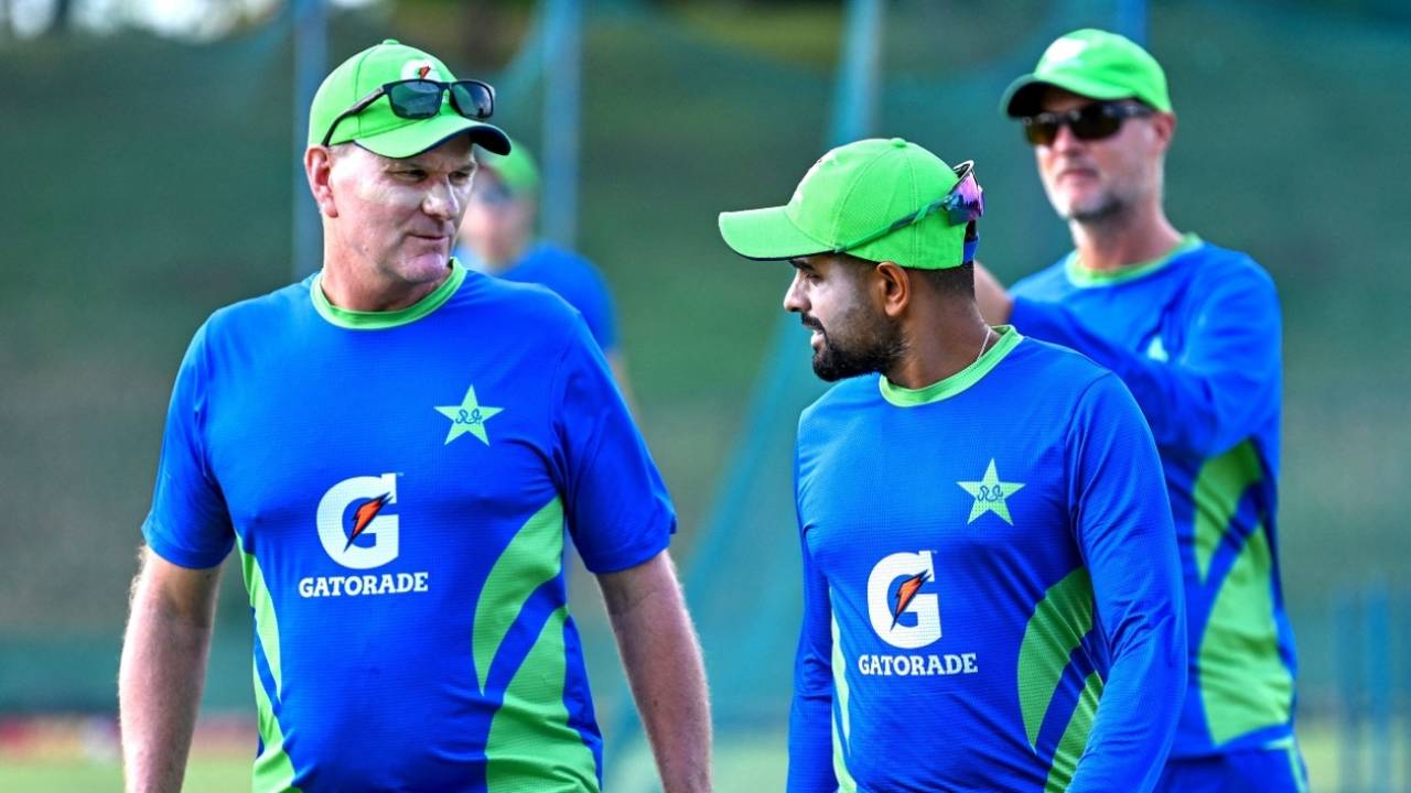 Pakistan captain Babar Azam and head coach Grant Bradburn have a chat, Afghanistan vs Pakistan, Hambantota, August 21, 2023