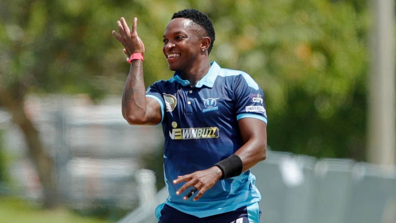 Fidel Edwards celebrates his hat-trick, New Jersey Triton's vs Texas Chargers, US Masters T10, Lauderhill, August 22, 2023