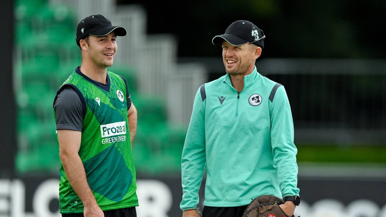 Allrounder Curtis Campher, seen here with Ireland head coach Heinrich Malan, did not bowl in the first two T20Is