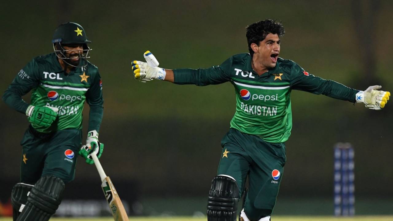 Naseem Shah wheels off in celebration after securing yet another last-over win against Afghanistan, Afghanistan vs Pakistan, 2nd ODI, Hambantota, August 24, 2023