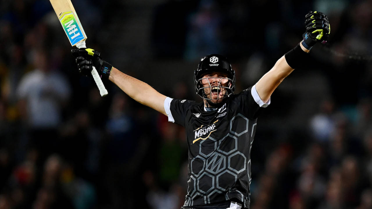 Jamie Overton celebrates after hitting the winning six&nbsp;&nbsp;&bull;&nbsp;&nbsp;ECB via Getty Images