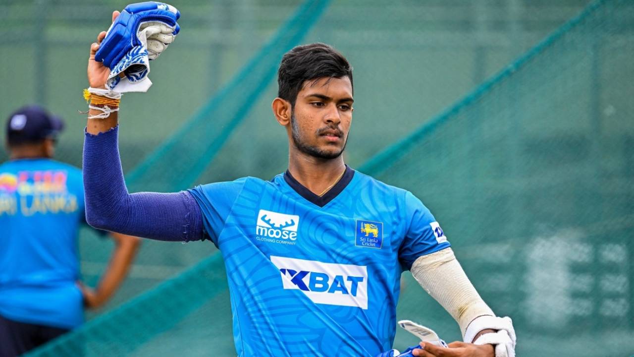 Nuwanidu Fernando during a practice session, Asia Cup 2023, Kandy, August 30, 2023