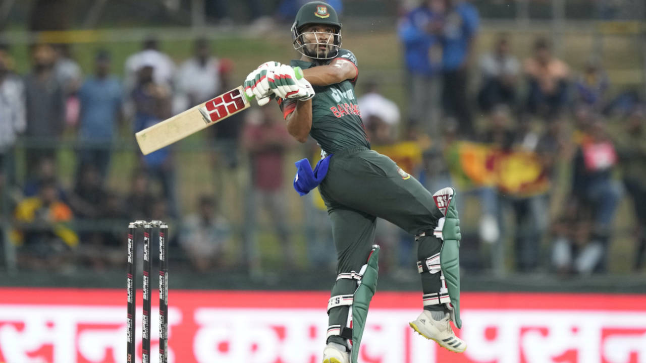 Najmul Hossain Shanto brought up his fifty in the 24th over, Sri Lanka vs Bangladesh, Asia Cup, Pallekele, August 31, 2023
 