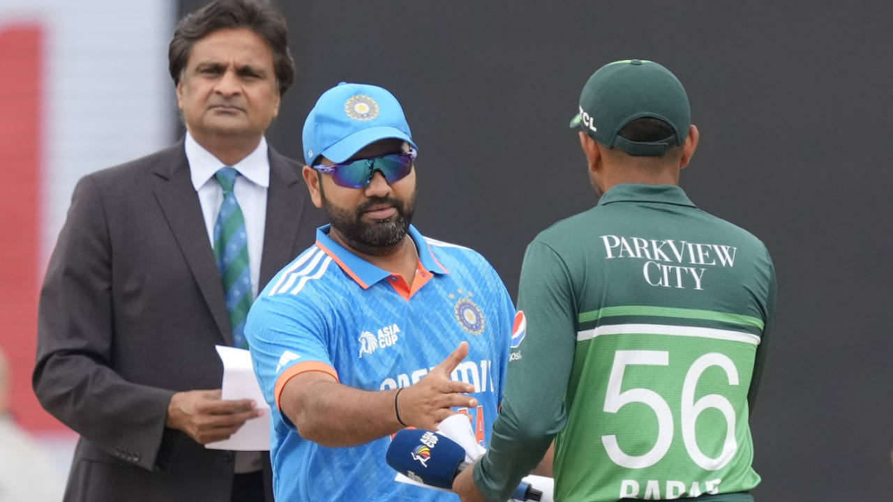 Rohit Sharma greets Babar Azam at the toss - India won, and opted to bat, India vs Pakistan, Asia Cup, Pallekele, September 2, 2023