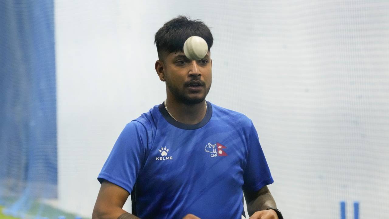 Sandeep Lamichhane during a practice session