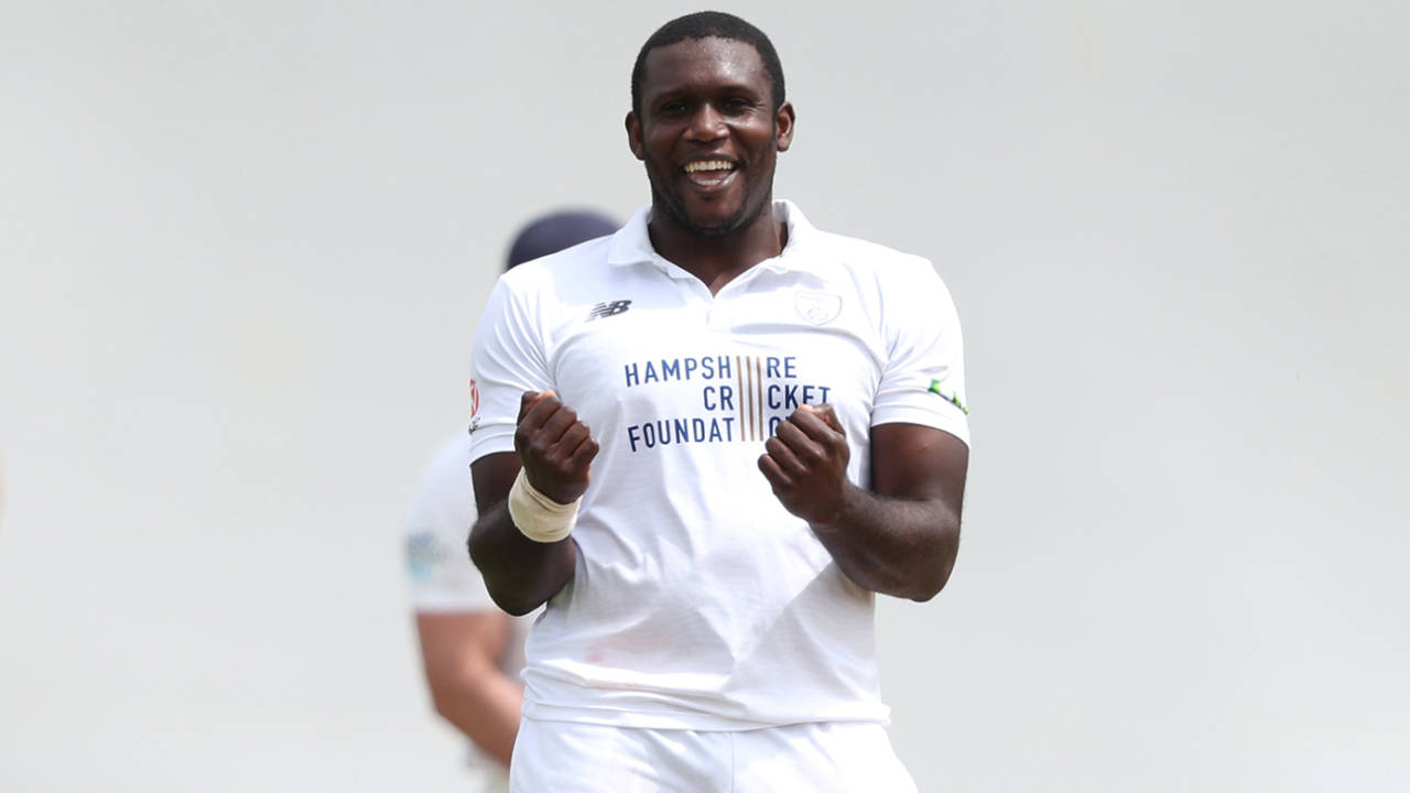 Keith Barker celebrates a wicket, Hampshire vs Middlesex, County Championship, Division One, Ageas Bowl, June 27, 2023
