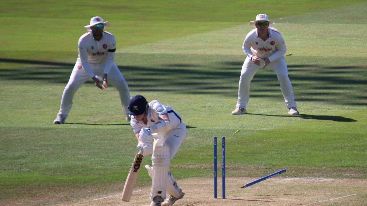 Sam Robson was bowled by Jamie Porter as Middlesex collapsed at Chelmsford