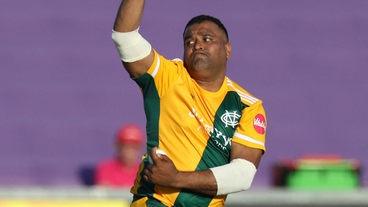 Samit Patel prepares to deliver the ball, Durham vs Nottinghamshire, Vitality Blast, Chester-le-Street, May 29, 2023
