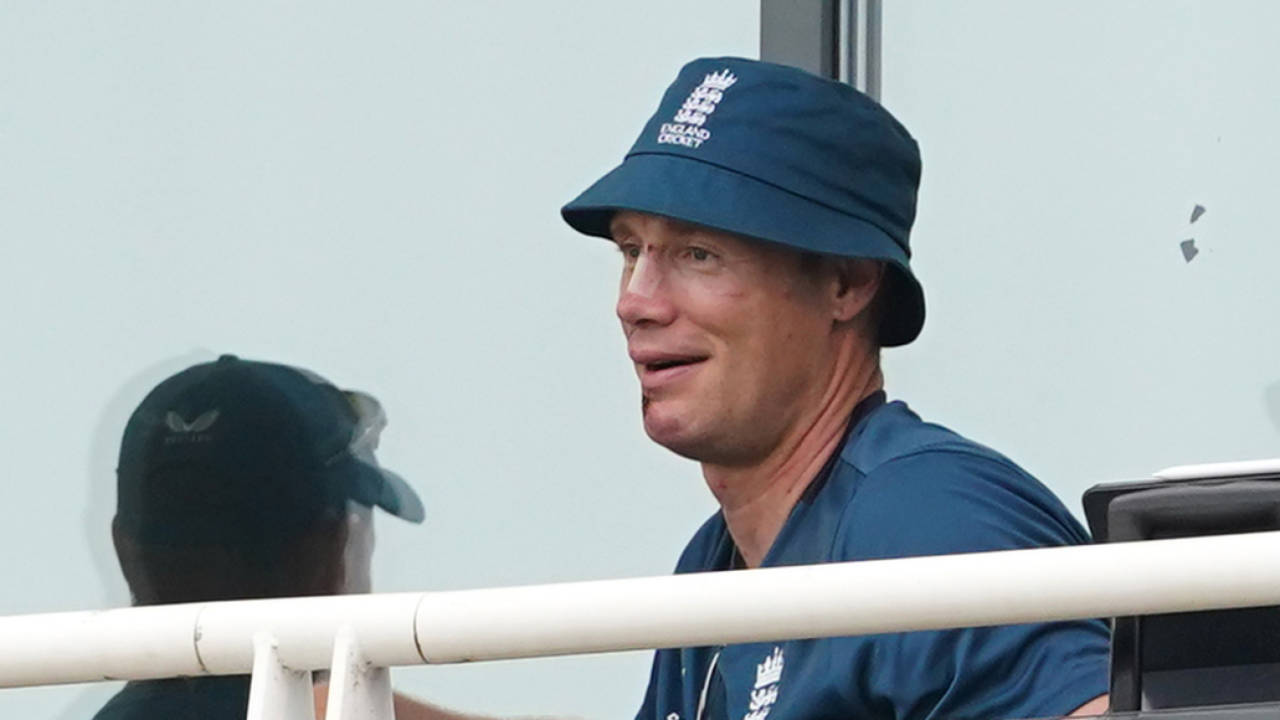Andrew Flintoff, sporting facial scars after an accident during the filming of Top Gear, looks on from the England dressing-room, England vs New Zealand, 1st ODI, Cardiff, September 8, 2023