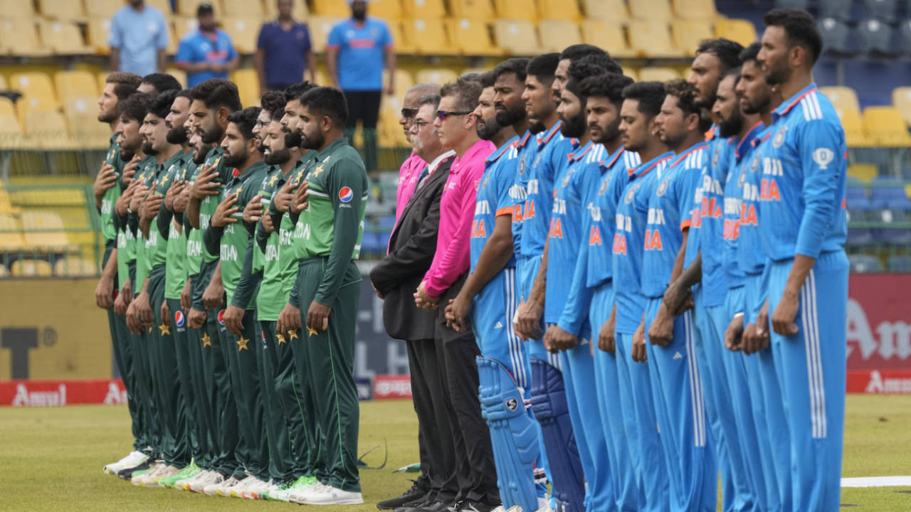Anthem time - the teams line up before the start of play, Pakistan vs India, Asia Cup Super Four, Colombo, September 10, 2023