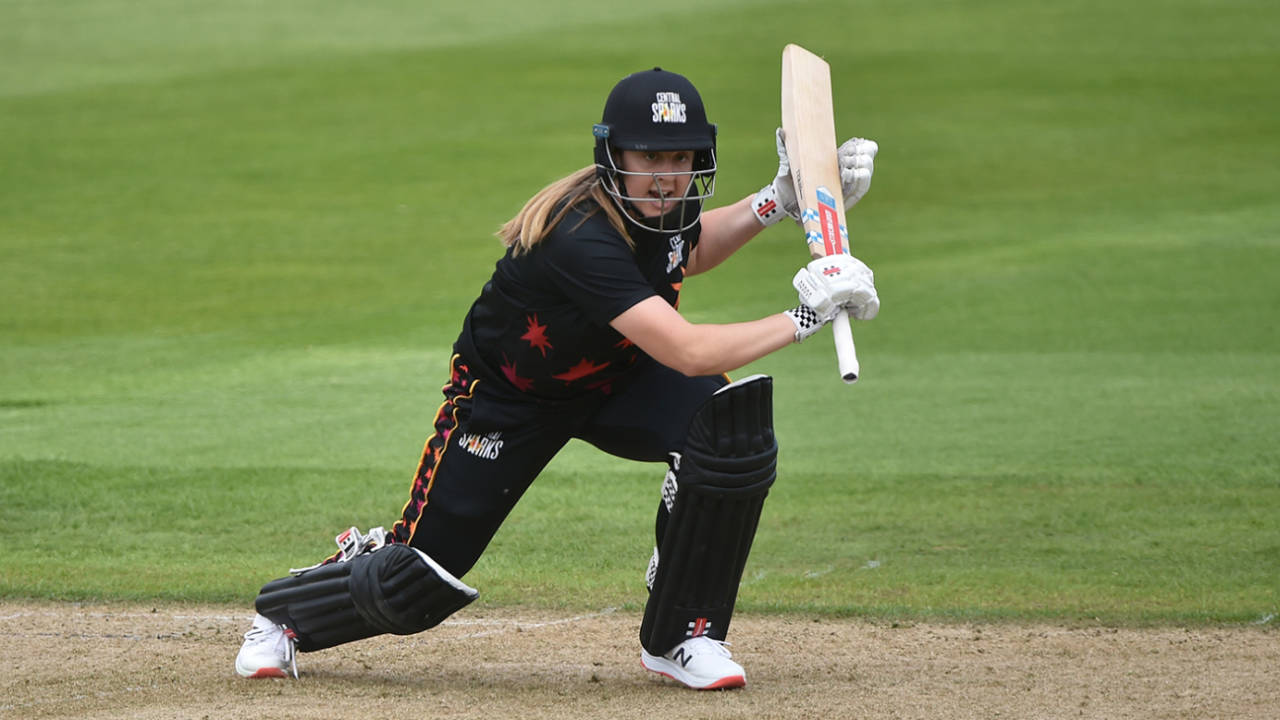 Abigail Freeborn in action for Central Sparks, Central Sparks vs Sunrisers, Charlotte Edwards Cup, Edgbaston, May 21, 2022