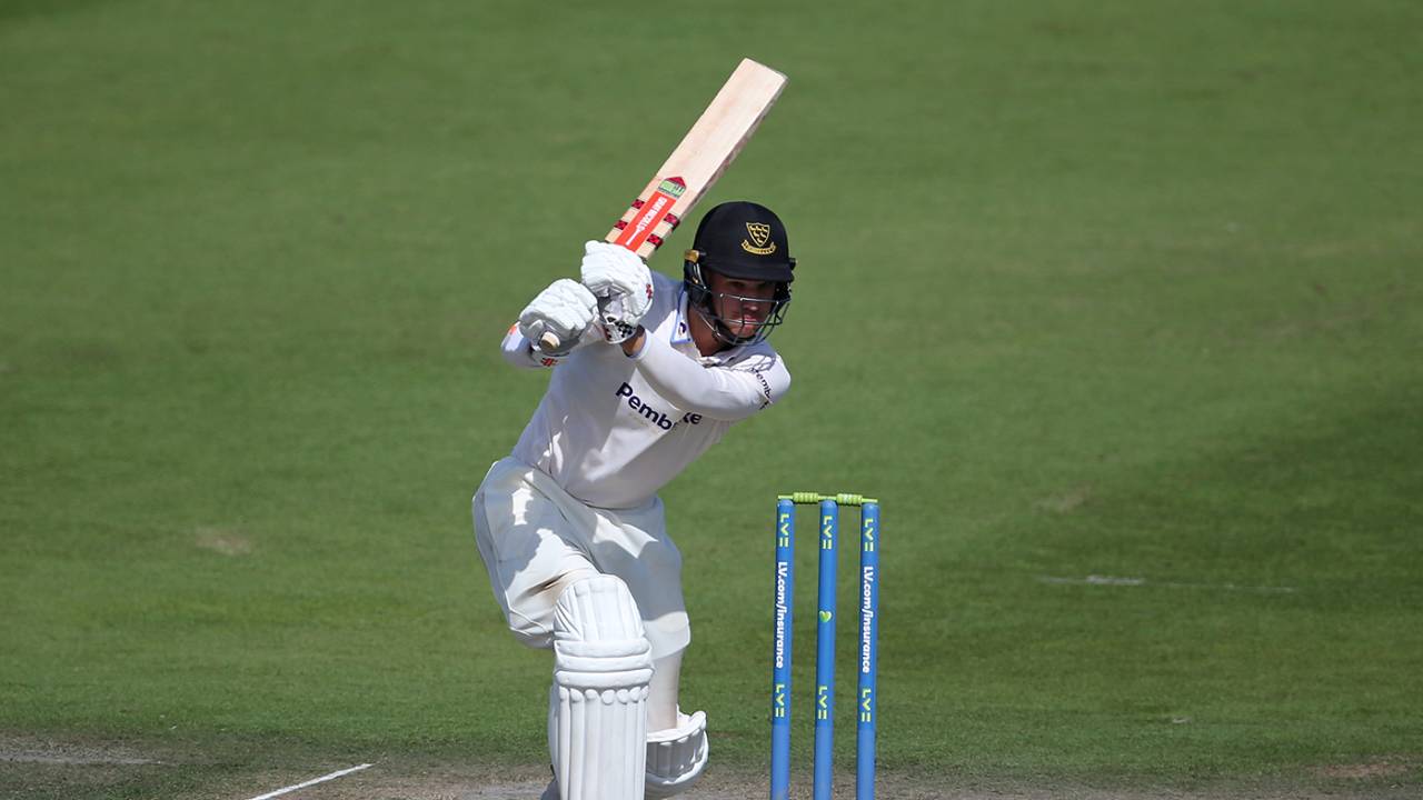 Tom Clark drives on his way to a fifty, Sussex vs Leicestershire, County Championship, Division Two, Hove, September 11, 2023