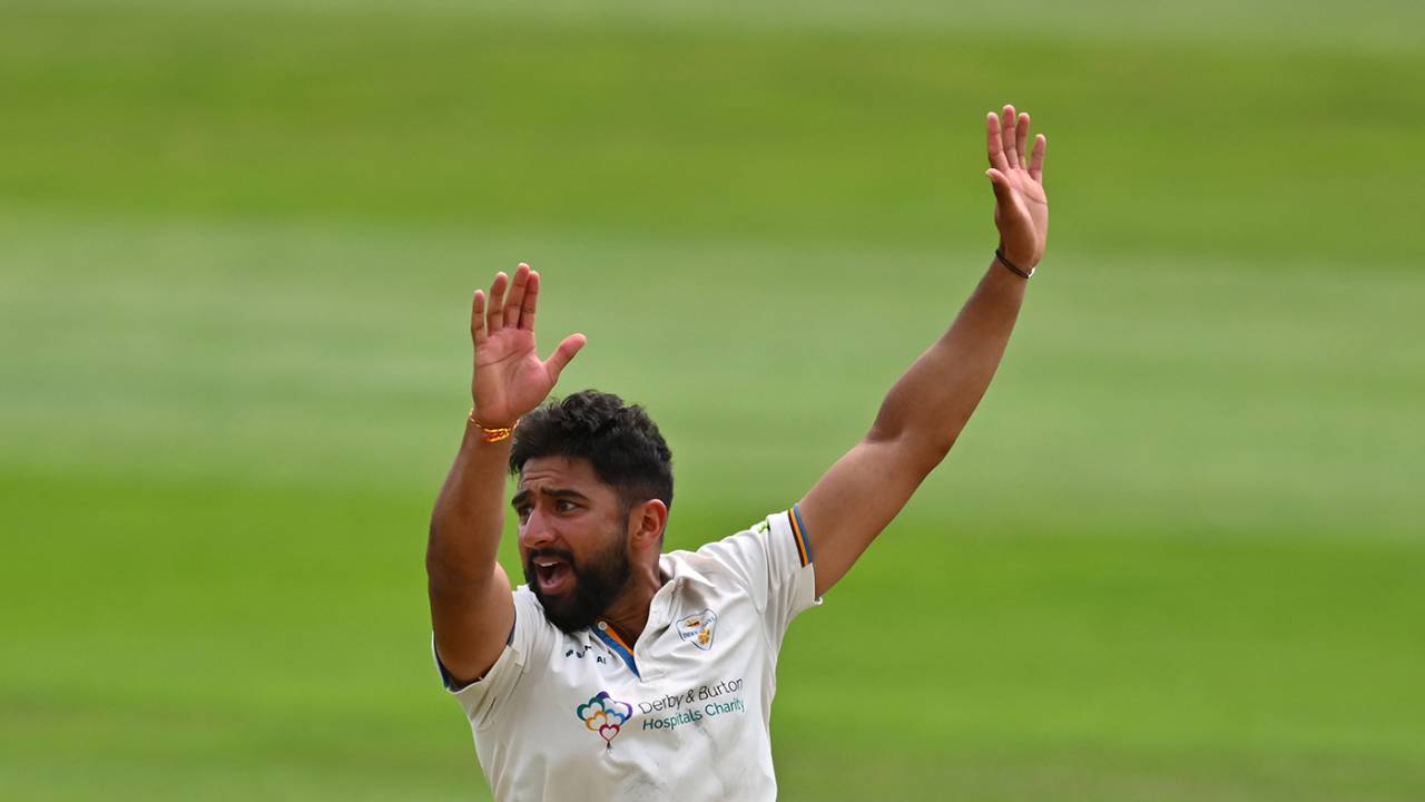 Anuj Dal appeals for a wicket, Worcestershire vs Derbyshire,  LV= Insurance County Championship Division 2, Worcester, June 28 2022