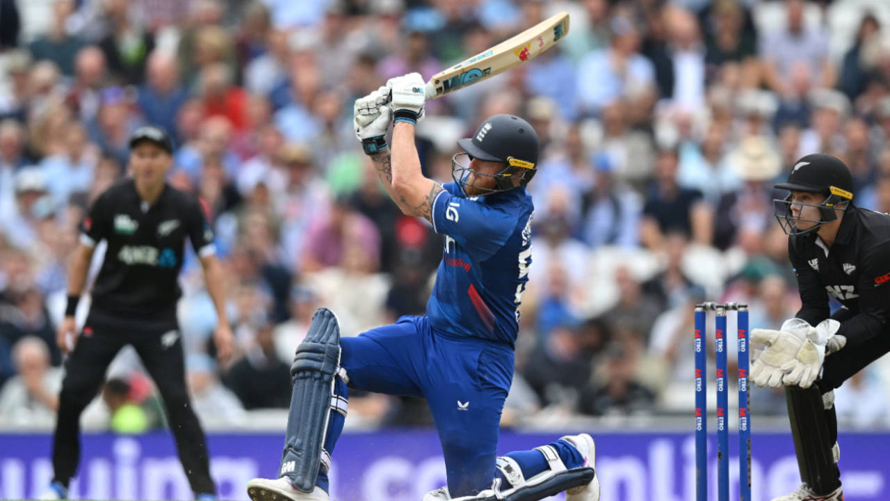 Ben Stokes launches another six during his powerful innings, England vs New Zealand, 3rd ODI, The Oval, September 13, 2023