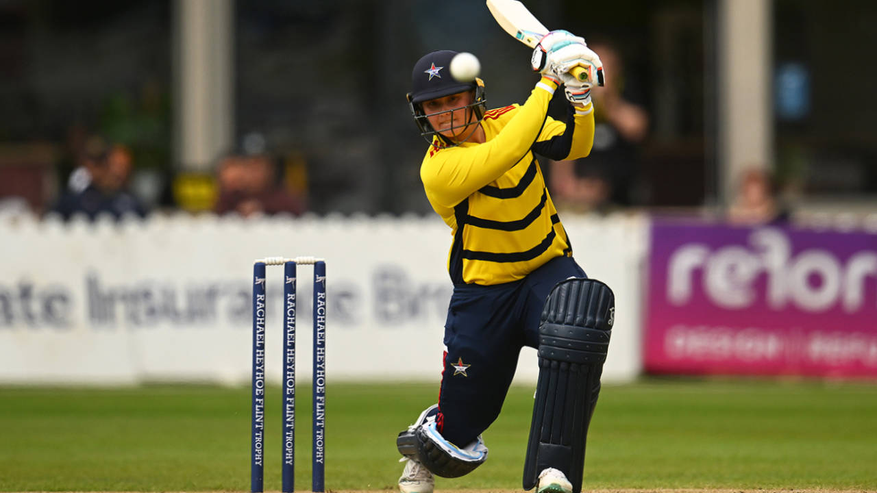 Bryony Smith thumps a drive, Western Storm vs South East Stars, Rachael Heyhoe Flint Trophy, Bristol, May 1, 2023