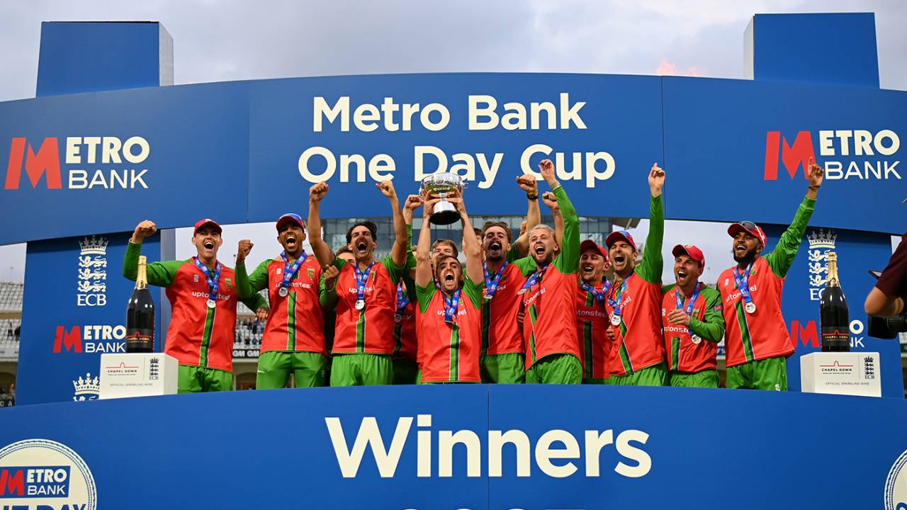 Captain Lewis Hill raises the Metro Bank One-Day Cup