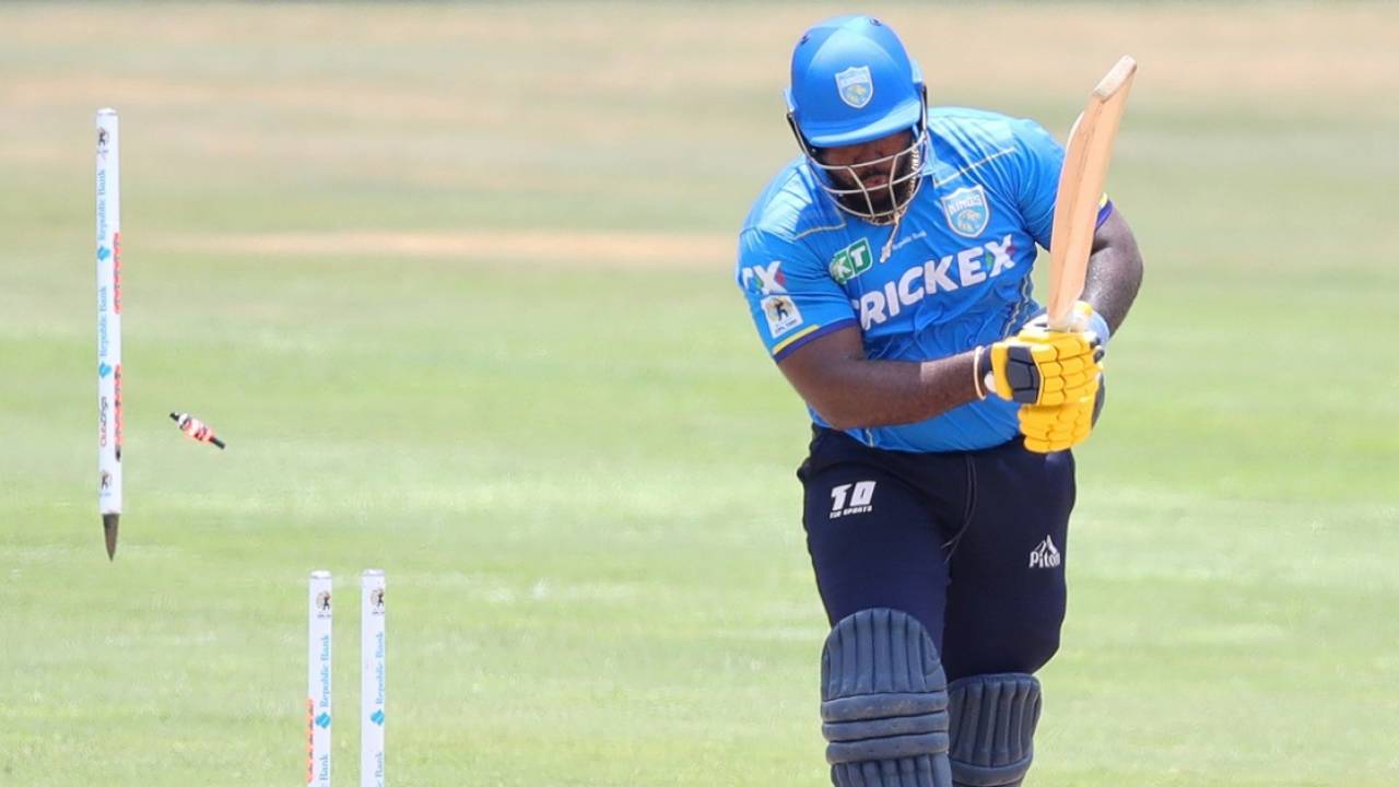 Roshon Primus is bowled, Jamaica Tallawahs vs St Lucia Kings, CPL 2023, Providence, September 17, 2023