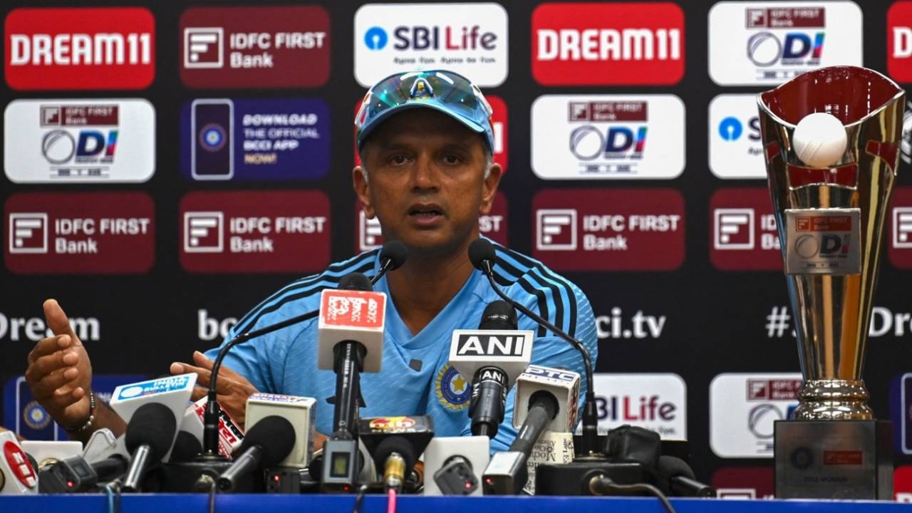 Rahul Dravid addresses the media ahead of the first ODI, Mohali, Sept 21, 2023