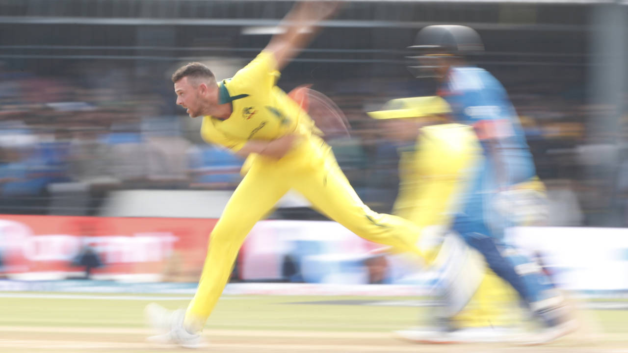 Josh Hazlewood steams in to bowl, India vs Australia, 2nd ODI, Indore, September 24, 2023