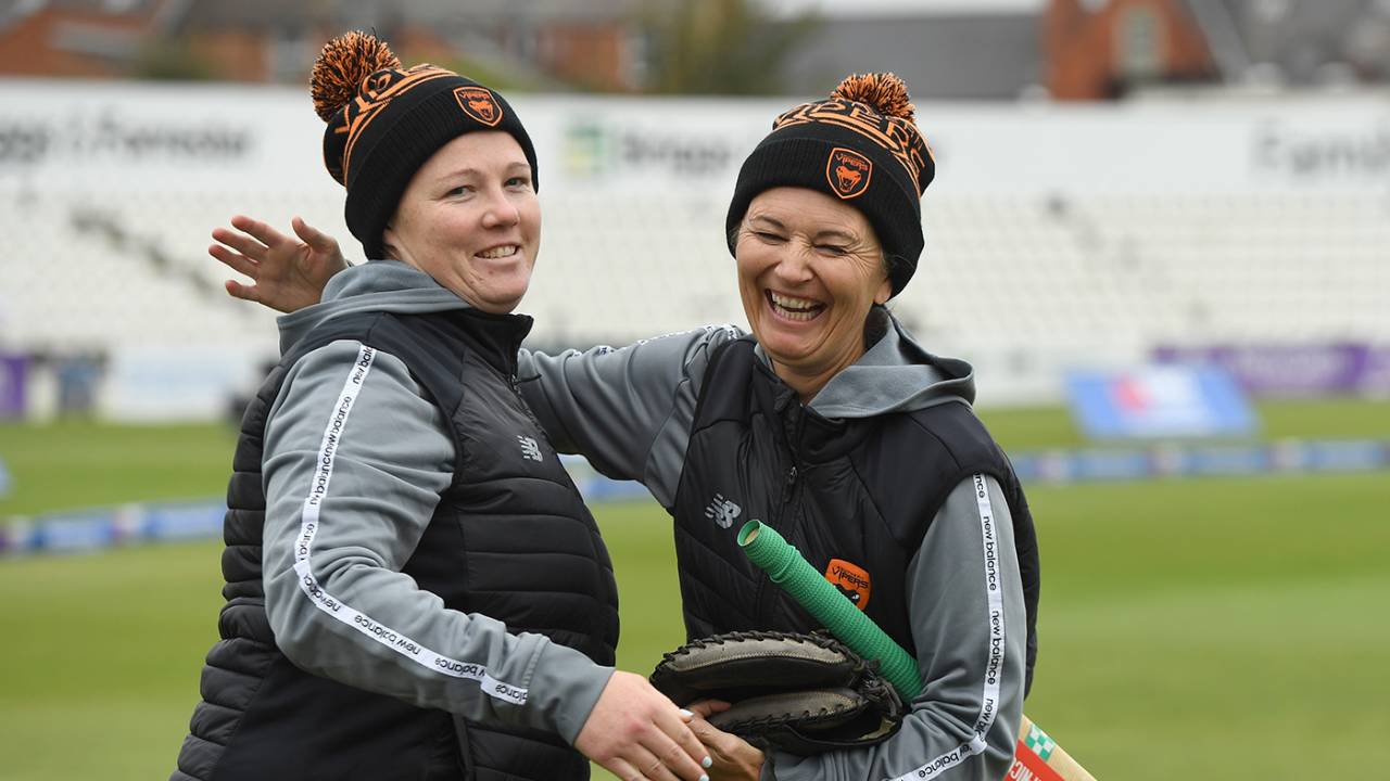 Anya Shrubsole and Charlotte Edwards share a laugh