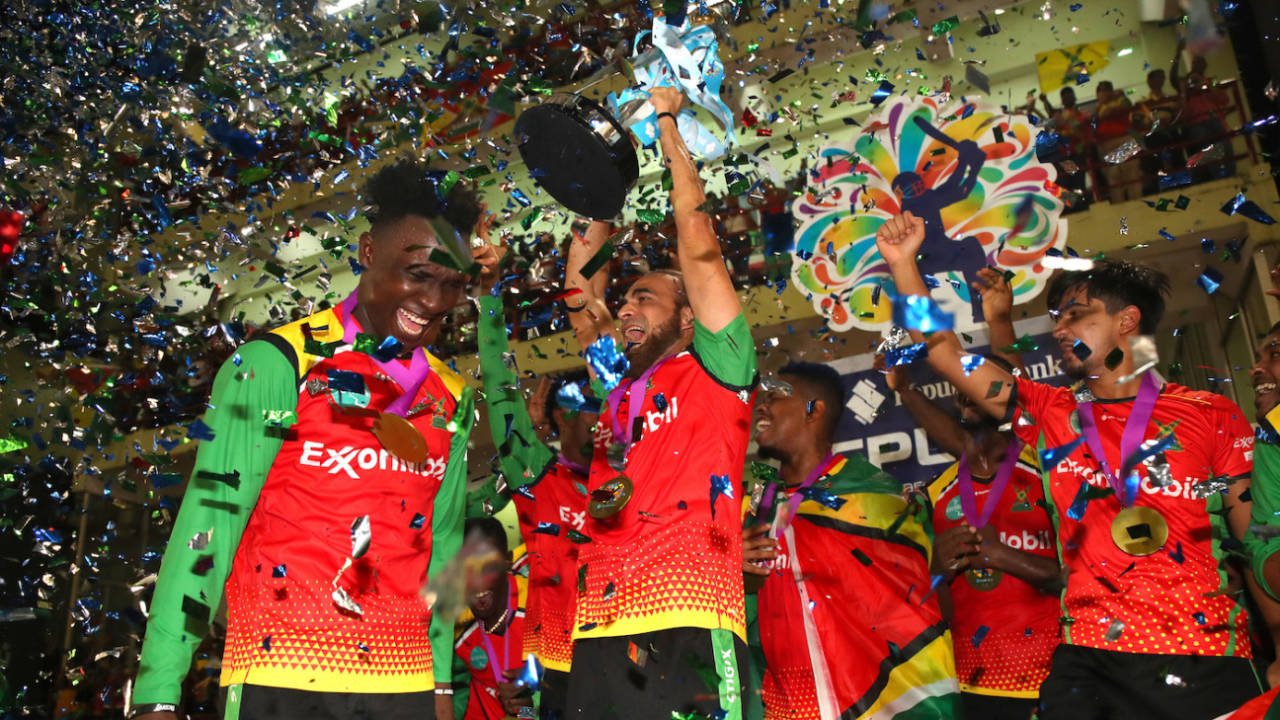 An emotional Imran Tahir lifts the CPL trophy, Guyana Amazon Warriors vs Trinbago Knight Riders, CPL 2023, final, Providence, September 24, 2023