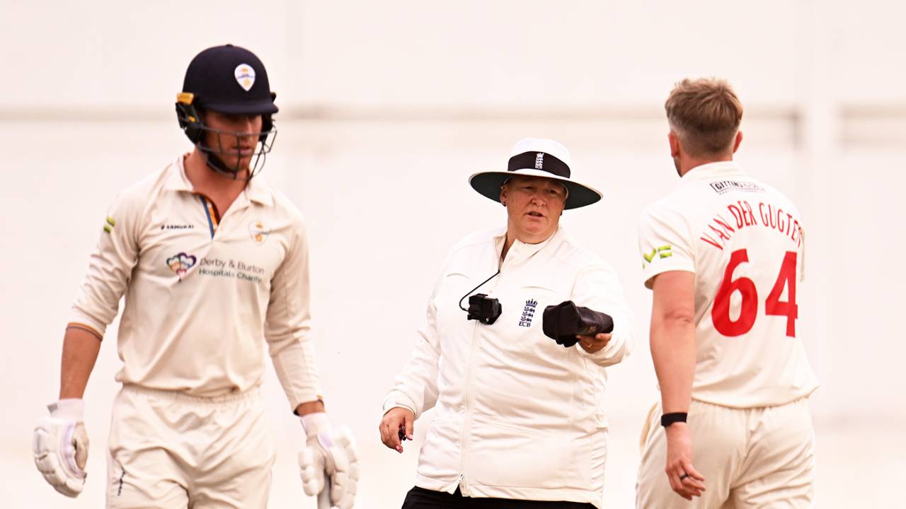 Luis Reece batted through the day as Sue Redfern made her Championship debut, Glamorgan vs Derbyshire, County Championship, Division Two, Cardiff, September 26, 2023