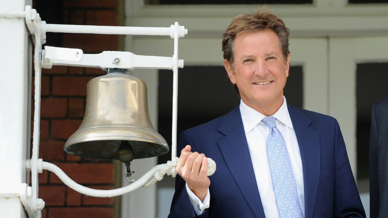 Mark Nicholas, the incoming president of MCC, pictured ringing the five-minute bell during a Test at Lord's, England vs New Zealand, Lord's, May 22, 2015
